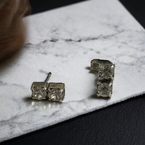 Two Rhinestone Mini Drop Earrings - Sparkling & Elegant Design - Picture 1 of 4